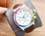 Replica Rolex Daytona Rainbow Watch Leather Band White Dial Japan-quartz